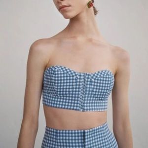 Blue and White Gingham Strapless Zara Top
